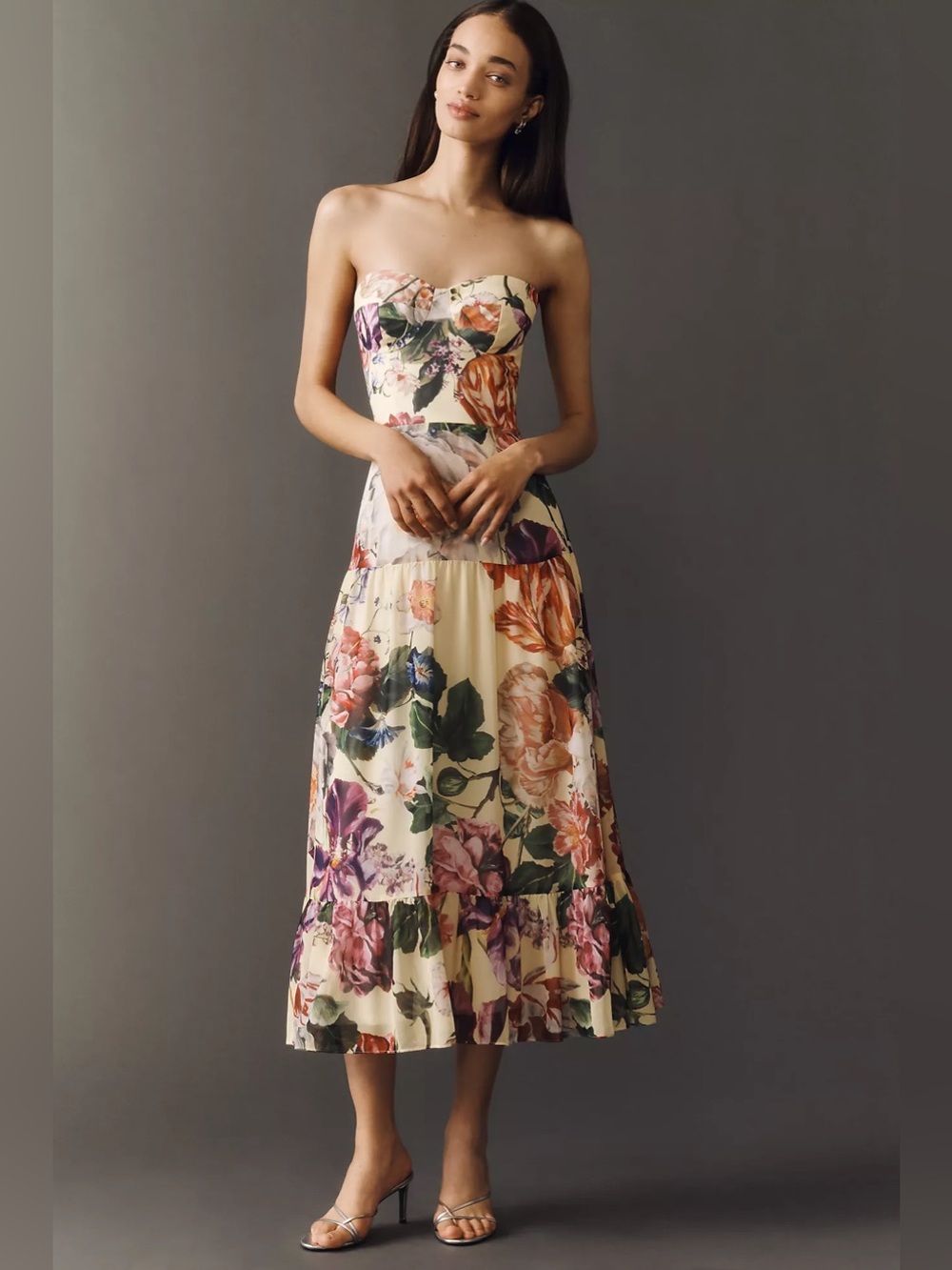 NWT Anthropologie Dress The Population Prescott Strapless Floral Midi Dress